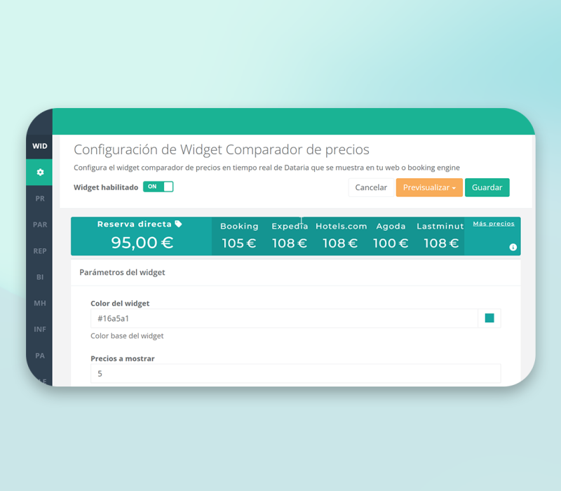 Widget comparación de precios ajustes Widget comparación de precios ajustes